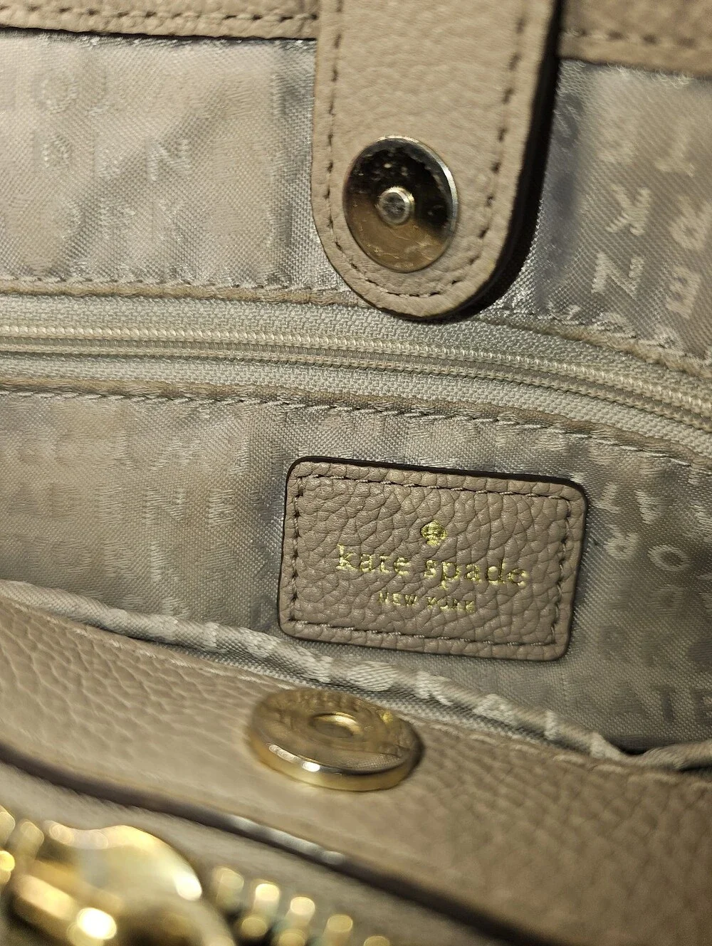 Kate Spade Larchmont Avenue Evangelie Satchel Leather Grease Grey Taupe - Picture 10 of 14
